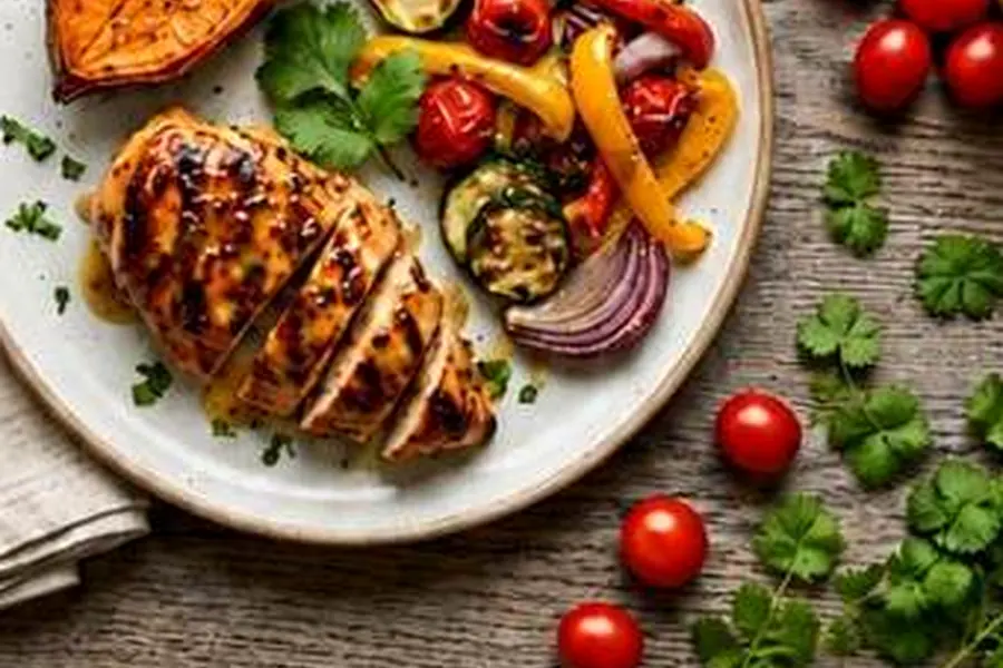 Honey Mustard Chicken With Summer Veggies & Sweet Potatoes